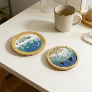 Plateau en bois en résine époxy motif <span class=keywords><strong>vague</strong></span> océanique fait main, plateau de rangement décoratif 3D motif baleine marine pour table basse et meuble-lavabo - Product Image 4