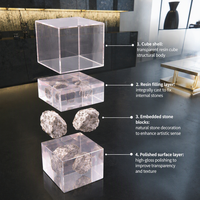 Cube en résine transparente avec inclusion de roche naturelle brute, bloc transparent pour presse-papiers, souvenir pour bureau, maison et cadeau d'entreprise
