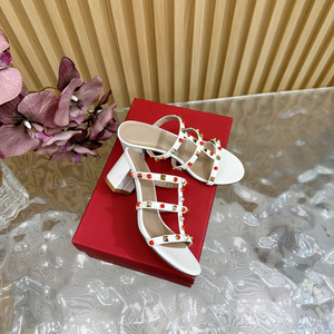 White Studded Multi-Strap Flat Slide <b>Sandals</b> with Red and Gold Accents for Summer Wear - Product Image 6