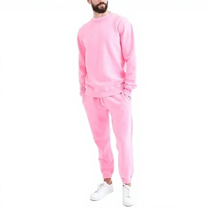 Conjunto Deportivo de Algodón Rosa para Hombre, Sudadera con Capucha de Manga Larga, Color Sólido, Informal, con Bolsillos Laterales, Pantalones Deportivos con Cintura Elástica, Transpirable para Invierno - Product Image 1