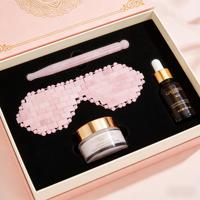 Ensemble de sérum pour le visage de la marque Premium Mushang, masque pour les yeux en quartz rose naturel, boîte en pierre Gua Sha - Certifié CE, logo personnalisé, masseur facial