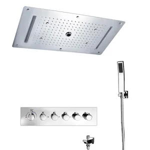 Kamar Mandi 27*15 Inch LED Curah Hujan Air Terjun Kran Shower Top Spray SPA Pijat Mist Rain Shower Head Set