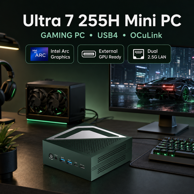 High Performance AI Mini PC Intel Core Ultra 9 Gaming Mini Pc with Dual LAN DDR5 RAM 64GB DDR5 Memory Dual M.2 NVMe PCIe 4.0 SSD