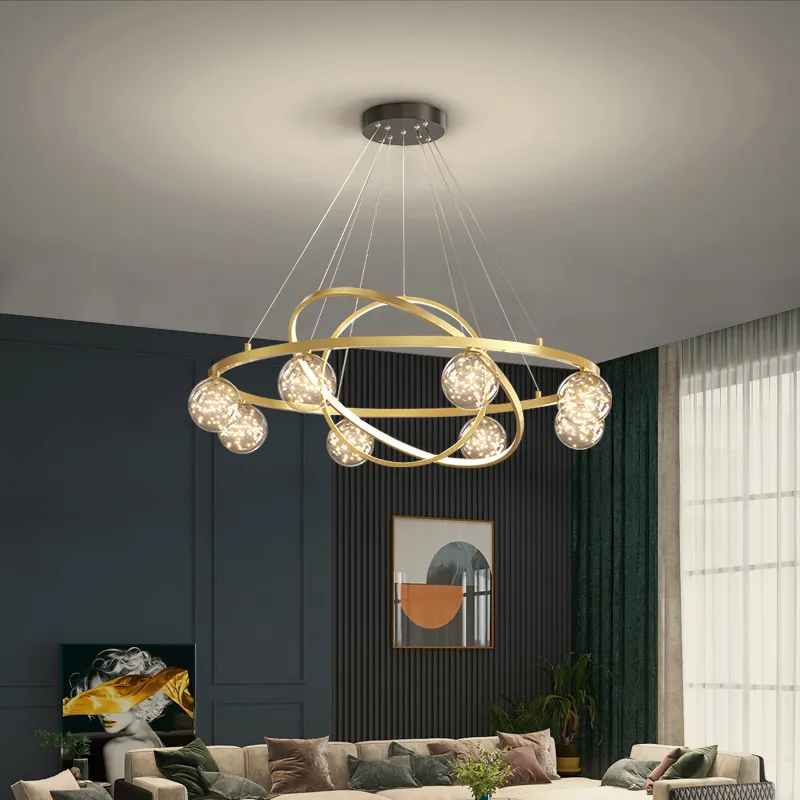 Yeni Model LED kısılabilir akrilik ve cam halka yuvarlak top şeklinde asma lamba oturma yemek mutfak sarkıt aydınlatma
