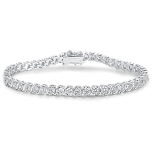 Bracelet de luxe en laiton plaqué platine en forme de <span class=keywords><strong>S</strong></span> lié 3mm zircon cubique diamant tennis chaîne pour femme en stock déclaration - Product Image 1