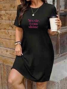 Vestido Camiseta Estampado para Mujer Talla Grande XL, Spandex/Poliéster, Casual, Elegante, Cintura Elástica, Transpirable, Ecológico - Product Image 1