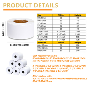 สติกเกอร์กระดาษความร้อนแบบม้วน ขนาด 80 มม. 57 มม. พิมพ์ด้านหลัง สำหรับเครื่องบันทึกเงินสด POS เครื่อง <span class=keywords><strong>ATM</strong></span> ปราศจากสาร BPA สีสันสดใส โลโก้สั่งทำได้ - Product Image 3