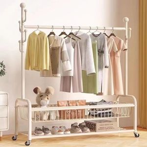 Floor Standing <b>Clothes</b> Rack Single Bar Mobile Rectangle Drying Rack For Bedroom Home Balcony Use - Product Image 5
