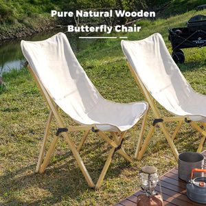 Solid Wood <b>Frame</b> <b>Canvas</b> Folding Chair, Portable Butterfly Camping Chair for Outdoor, Patio, Picnic, Backyard Use - Product Image 2