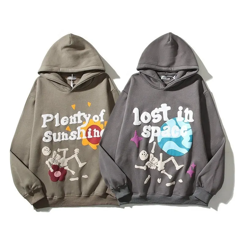 Custom logo hip hop 3d foam puff print oversized hoodie manufacturer plus size men's streetwear unisex pullover hoodies