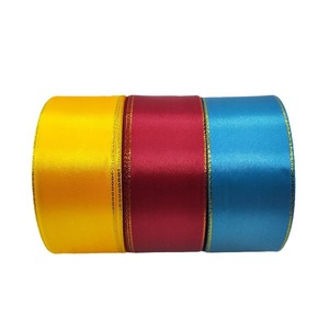 Cinta de Raso Brillante de Lujo de 4CM*25Y con Borde Dorado, Cinta de Poliéster de Color Sólido Clásica de 4CM*25Y para Decoración Navideña - Product Image 3