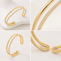 Bracelet jonc ouvert double couche en laiton plaqué or 18 carats avec micro-pavé de zirconiums cubiques Mylove pour femme – Bijoux de mode