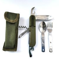 Ensemble de couverts de camping pliables 5-en-1 portables pour l'extérieur, en acier inoxydable détachable – Fourchette, ouvre-bouteille, étui