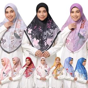 Haute qualité femmes musulmanes <span class=keywords><strong>voile</strong></span> deux couches fleur imprimé chapeau <span class=keywords><strong>islamique</strong></span> ethnique fille en mousseline de soie strass écharpe Turban instantané Hijab - Product Image 2