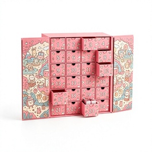 Custom Pink 24 Days Advent Calendar <b>Box</b> with Drawers Rigid Cardboard <b>Christmas</b> Blind <b>Box</b> Mystery Packaging for Gift Wholesale - Product Image 1