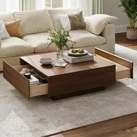 Table basse multifonctionnelle en bois avec tiroirs et compartiment caché, noyer