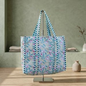 Large Capacity Handmade Quilted Cotton Tote <b>Bag</b> Floral <b>Bags</b> for Travelling <b>Working</b> Bohemian Floral Fabric Tote <b>Bags</b> Online - Product Image 2
