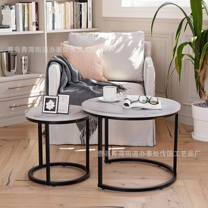 Wooden Nesting Coffee <b>Table</b> 2 Piece Set Round Black And <b>White</b> Natural Wood Color For Living Room Bedroom Balcony <b>Small</b> Apartment - Product Image 4
