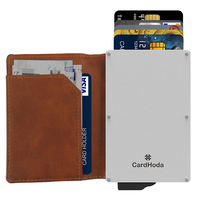 Dompet kartu kredit otomatis pria, dompet kulit Mini aluminium dengan kartu ID pemblokir RFID dompet pendek mode PU uniseks