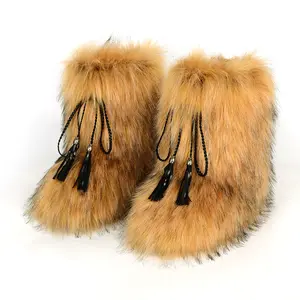 Ladies Plus big size 46 Fashion trendy Slip on Warm snow con nappa winter plush fuzzy faux fox fur boots per le donne