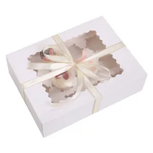 Factory direct sales cake box with window 10x10x5 inch folding cupcake box 12 transparent cupcake box with window opening