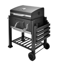 Barbecue au charbon de bois sur chariot, rôtissoire, grand barbecue au charbon de bois carré, barbecue multifonctionnel de jardin