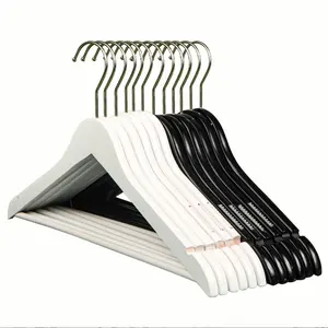 Custom Premium Shirt Coat Adult Clothes Hanger Wooden Suit Pant Hangers Gold Hook Clip Luxury Black Wood Hangers With Logo