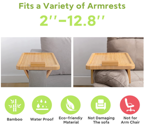 Bamboo Sofa <strong>Tray</strong> Table Clip on Side Table for Wide Couches Arm, Foldable Couch <strong>Tray</strong> with <strong>Rotating</strong> Phone Holder - Product Image 4