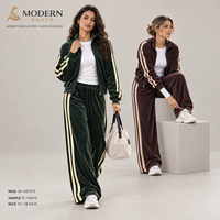 Ensemble de survêtement à rayures contrastées pour femme, veste zippée et pantalon large, tenue décontractée athleisure deux pièces, vente en gros personnalisée