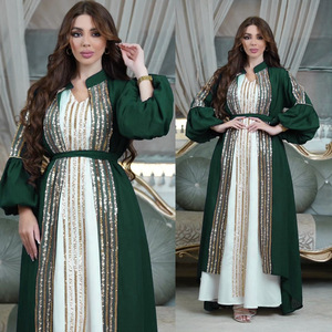 Vente en gros de luxe <span class=keywords><strong>Djellaba</strong></span> ensemble deux pièces pour femmes Marocaine Kaftan manches bouffantes Abaya Dubai 2025 pour fête de fille - Product Image 5