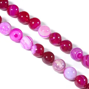 Perles rondes en pierres précieuses, couleur rubis, Agate rouge naturelle rayée, en vrac