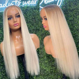 Perruques Full Lace cheveux humains blanc <span class=keywords><strong>glacé</strong></span> <span class=keywords><strong>blond</strong></span> cendres racines Ombre sans colle pleine transparente HD dentelle frontale perruque pour les femmes - Product Image 1
