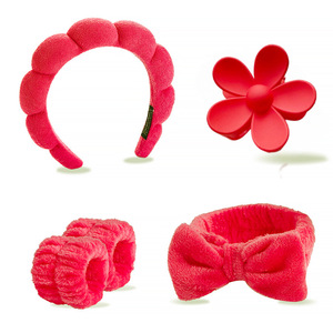 Lot de 5 bandeaux spa en plastique style nœud papillon, bandeaux absorbants pour poignets, pinces à cheveux fleuries multicolores pour usage quotidien et décontracté - Product Image 6