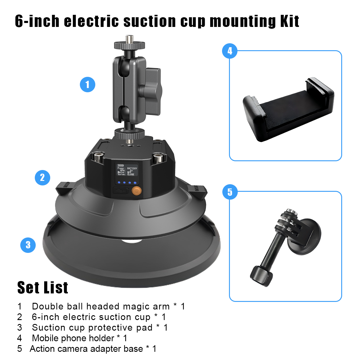 6-inch electric suction cup mounting Kit