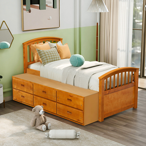 ORISFUR Twin Size Platform Storage <b>Bed</b> Solid Wood With 6 Drawers For Kids Bedroom - Product Image 4