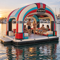 Île flottante gonflable de luxe avec auvent amovible et comptoir de bar pour hôtel de plage, marina et piscine