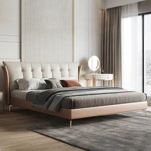 Professional Supplier Top Quality Contemporary Fashion Design Wood Modern Metal Frame Leather Queen King Size Bed