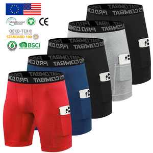 Ropa Interior Masculina, Shorts <span class=keywords><strong>de</strong></span> Compresión Rojos con Bolsillo, MOQ Bajo, Logotipo Personalizado, Calzoncillos y Bóxers para Hombre, Alta Elasticidad, Secado Rápido, Deportivos - Product Image 2