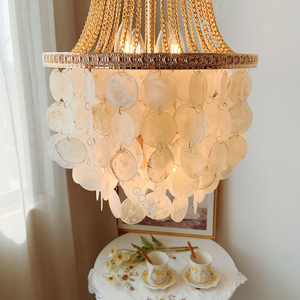 <span class=keywords><strong>Lustres</strong></span> suspendus LED en chaîne dorée de style antique américain, lampes d'ambiance, lustre en coquillages naturels pour chambre à coucher, bar, salle à manger - Product Image 4