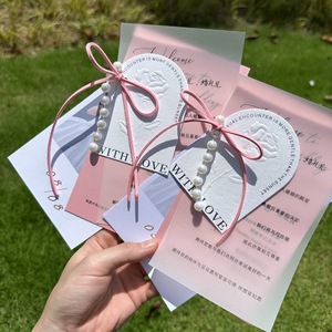 Ensemble de cartes d'invitation de <span class=keywords><strong>mariage</strong></span> élégantes en papier couché gaufré avec impression personnalisée, cartes transparentes colorées - Product Image 3