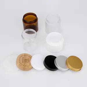 Kosmetische Lebensmittel verpackung 50ml 150ml 180ml 200ml 250ml 400ml 500ml kosmetische Creme glas aus Kunststoff für Haustiere mit weißem schwarzem Deckel