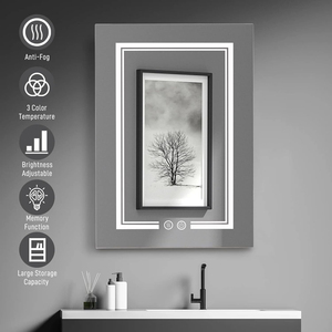 Moderno espejo de <span class=keywords><strong>baño</strong></span> <span class=keywords><strong>con</strong></span> estantes de vidrio templado interno montado en la pared de acero inoxidable <span class=keywords><strong>con</strong></span> gabinete de almacenamiento <span class=keywords><strong>y</strong></span> <span class=keywords><strong>luz</strong></span> LED - Product Image 4