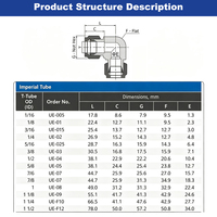 Sambungan siku baja tahan karat 316 90 derajat dengan fitting kompresi double ferrule untuk pipa ukuran 1/16" hingga 1-1/2"