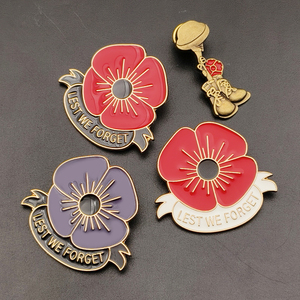 Broche en métal de haute qualité pour le Memorial Day, fleur rouge et violette, émail, pin's de souvenir, coquelicot - Product Image 1