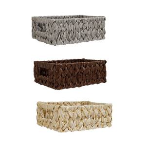 Cesta de Almacenamiento Tejida Bobai 24x19x9 de Material PP, Organizador de Cosméticos, Bandeja de Escritorio, Gris Café Blanco Lechoso - Product Image 4