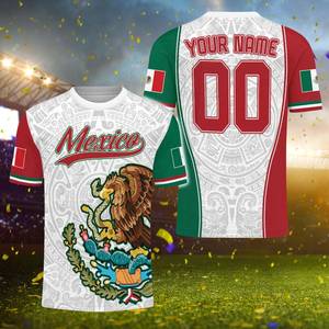 Maglia da Calcio 3D del Messico Personalizzabile con Nome e Numero, Stemma dell'Aquila, Motivo Azteco, Tricolore, Maglia per Tifosi - Product Image 1