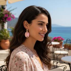 Boucles d'oreilles pendantes en forme ovale en émail rose femme bijoux turcs faits à la main en gros bijoux en argent Sterling 925 - Product Image 3