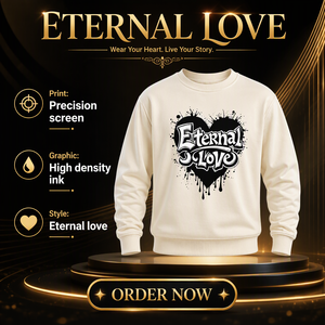 Men's Ivory <b>Heart</b> Graphic Crewneck <b>Sweatshirt</b> Cotton Long Sleeve Pullover Custom Print Streetwear - Product Image 6
