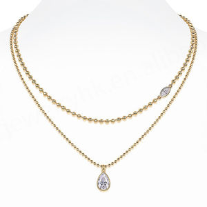 Collar Forever Star N15114 de Plata de Ley 925 con Moissanita Vintage de Moda, Cadena de Clavícula con Cuentas Chapadas en Oro Apiladas, No se Destiñe - Product Image 1