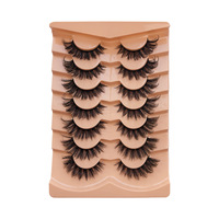Lantes Wing 7 paires de faux cils en bande, effet œil de renard bouclé, extension de coin externe, tige noire, pour scène, effet œil de chat